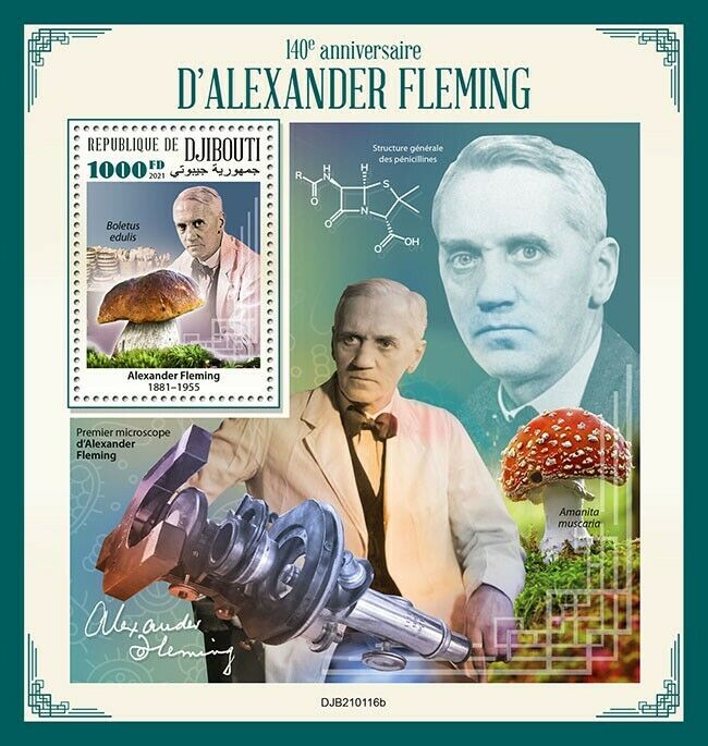 Djibouti 2021 MNH Mushrooms Stamps Alexander Fleming Fungi Penicillin 1v S/S