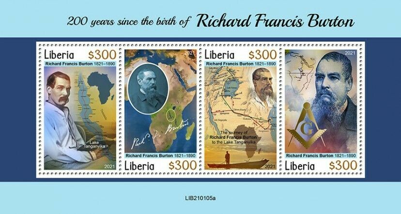 Liberia 2021 MNH Famous People Stamps Richard Francis Burton Exploration 4v M/S