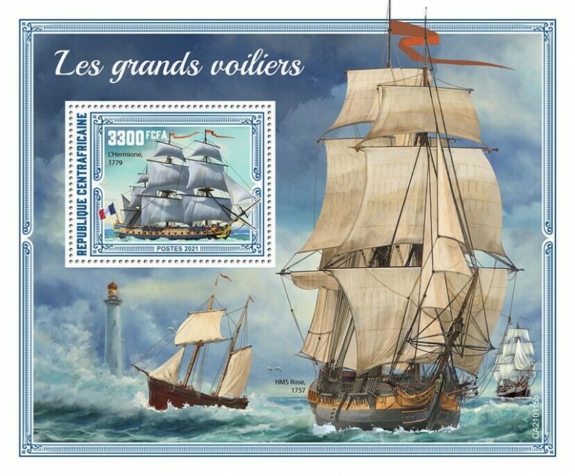 Central African Rep 2021 MNH Tall Ships Stamps Hermione Nautical 1v S/S