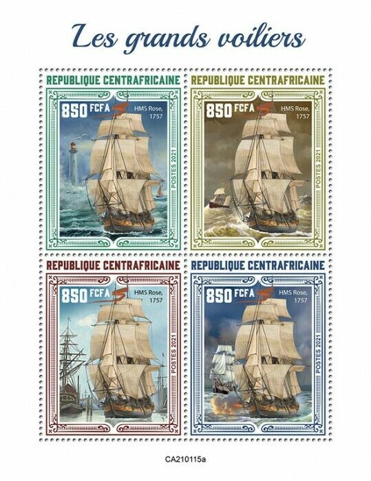 Central African Rep 2021 MNH Tall Ships Stamps HMS Rose Nautical 4v M/S