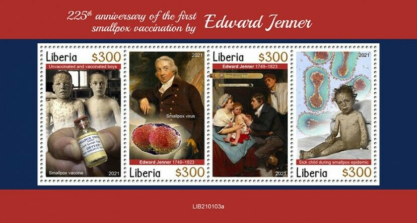 Liberia 2021 MNH Medical Stamps Edward Jenner Smallpox Vaccine People 4v M/S