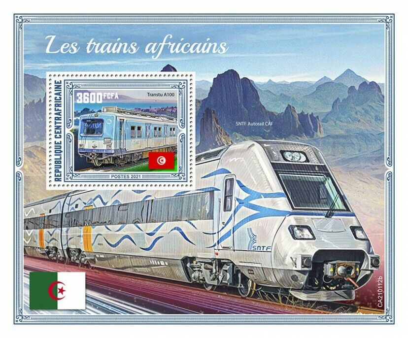 Central African Rep 2021 MNH African Trains Stamps Transtu A100 Railways 1v S/S