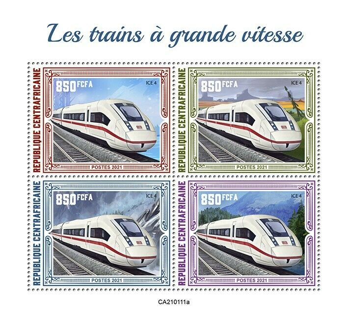 Central African Rep 2021 MNH High-Speed Trains Stamps ICE 4 Railways Rail 4v M/S
