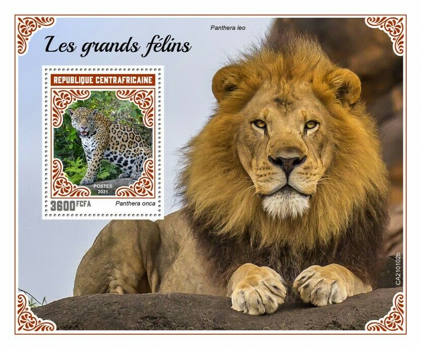 Central African Rep 2021 MNH Wild Animals Stamps Big Cats Jaguars Lions 1v S/S