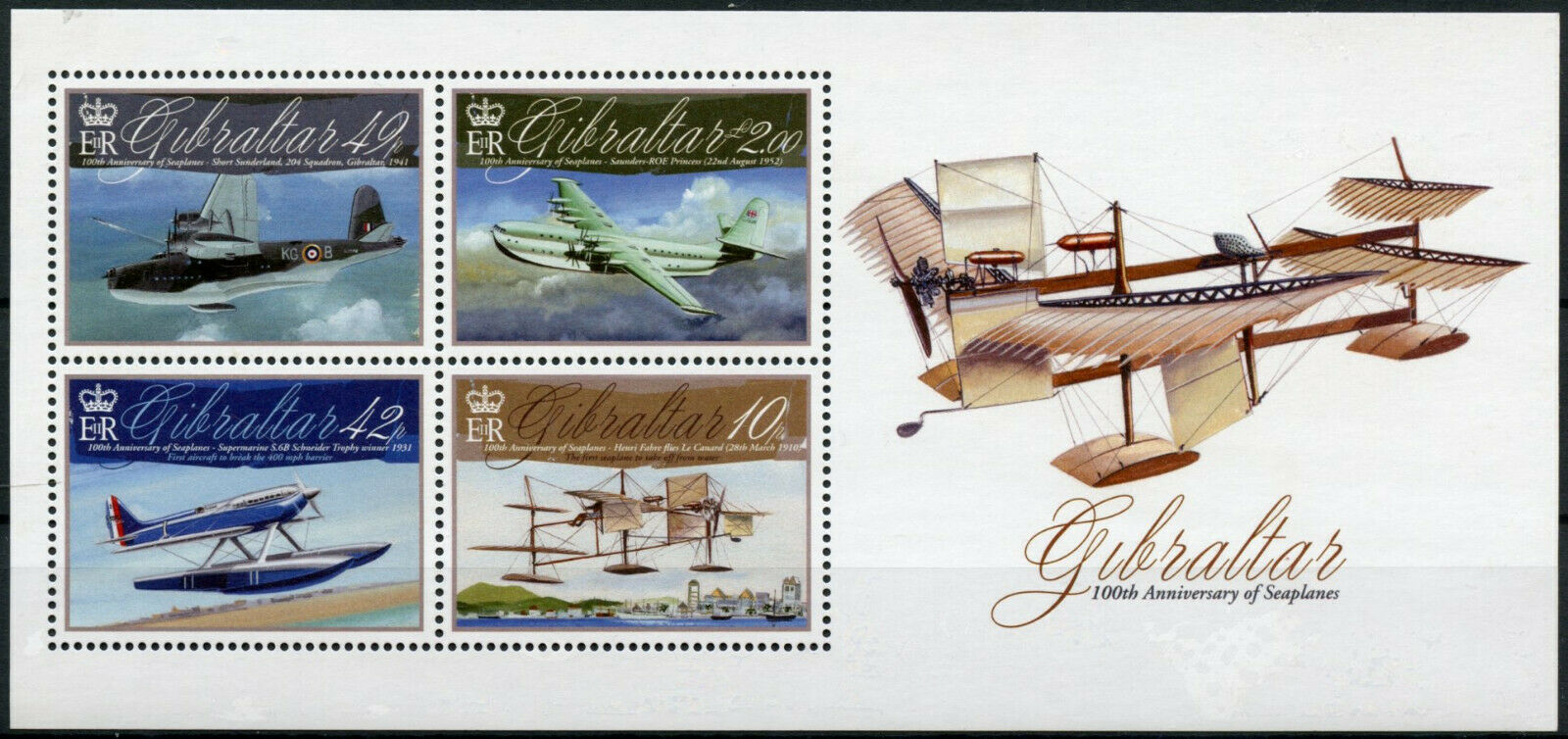 Gibraltar 2010 MNH Aviation Stamps Centenary Seaplanes Aircraft 4v M/S