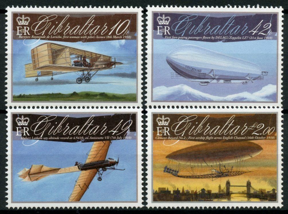Gibraltar 2010 MNH Aviation Stamps Centenary Biplanes Zeppelins Airships 4v Set