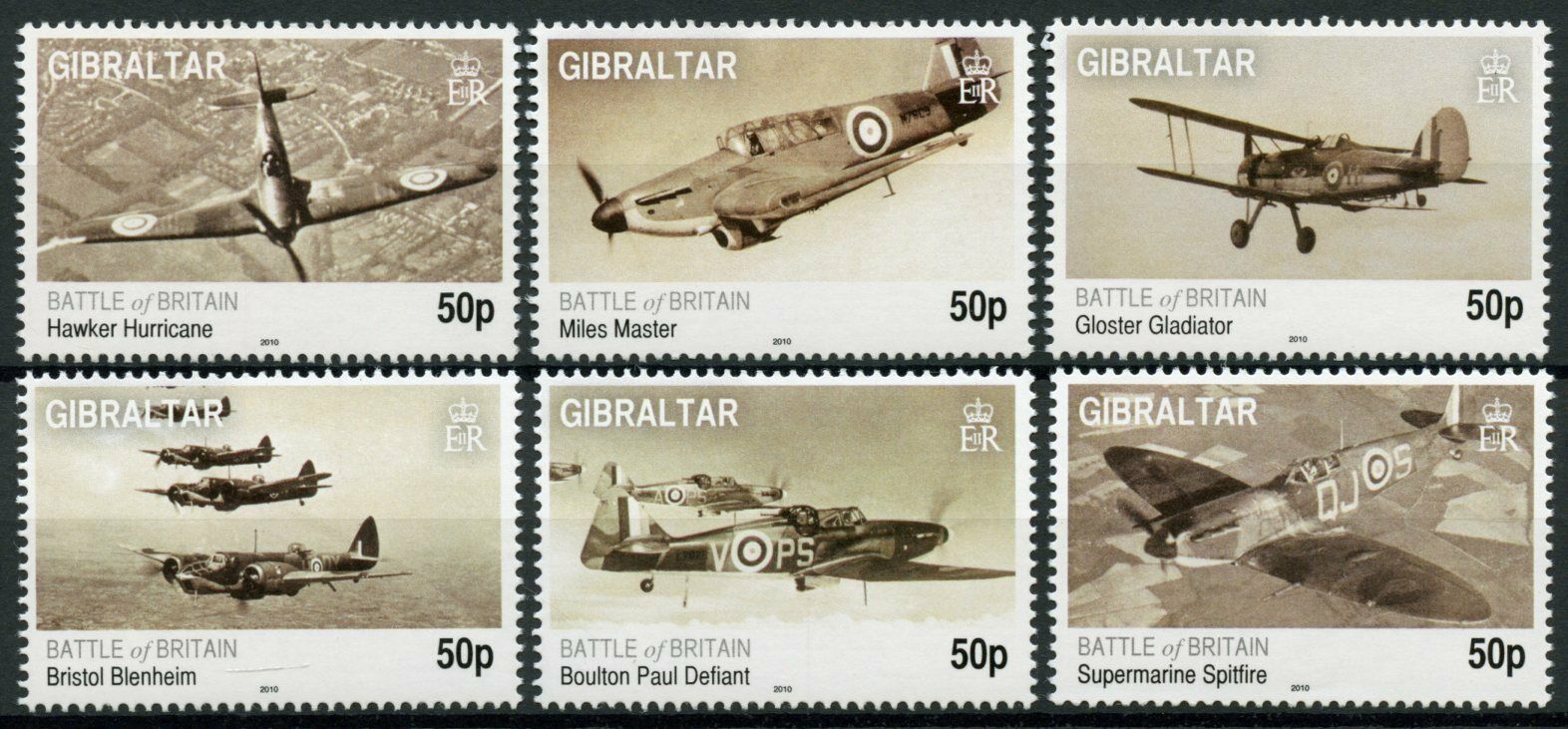 Gibraltar 2010 MNH Military Stamps WWII WW2 Battle of Britain Spitfires 6v Set