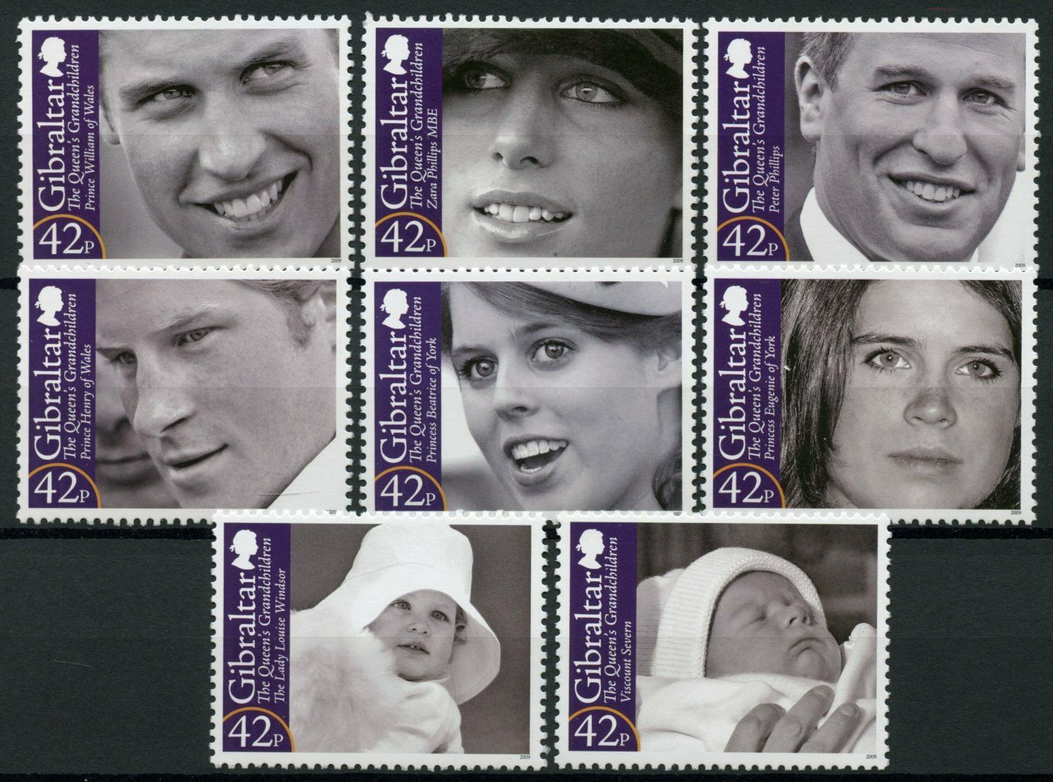 Gibraltar 2009 MNH Royalty Stamps Queen Elizabeth II Grandchildren 8v Set