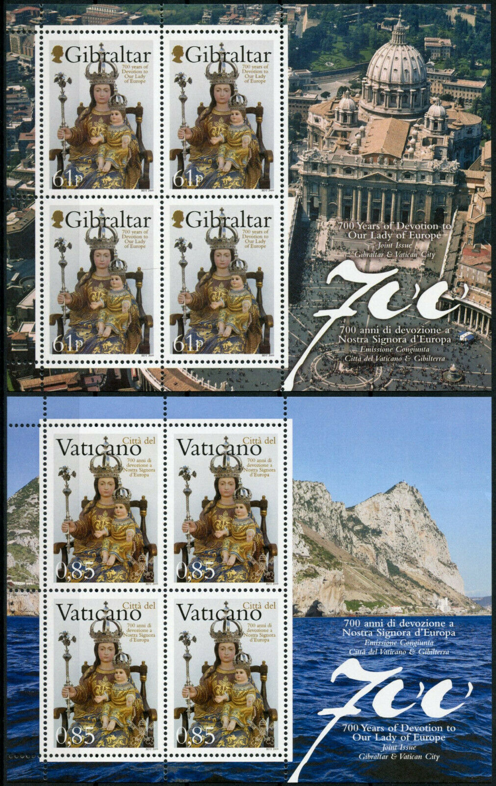 Gibraltar 2009 MNH Religion Stamps Our Lady of Europe JIS Vatican City 2x 4v M/S