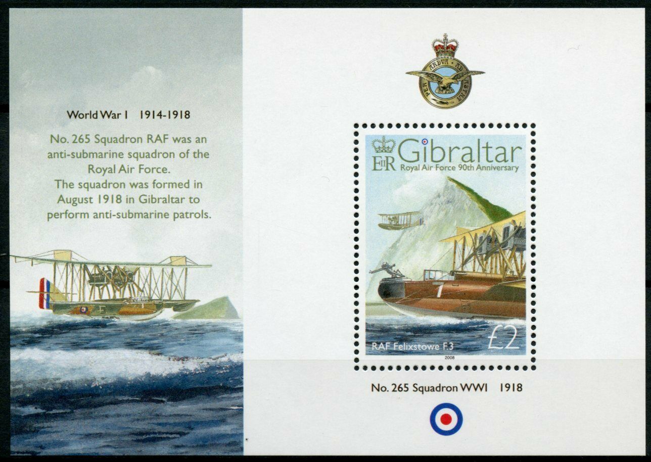 Gibraltar 2008 MNH Aviation Stamps Royal Air Force RAF Felixstowe WW1 WW1 1v M/S