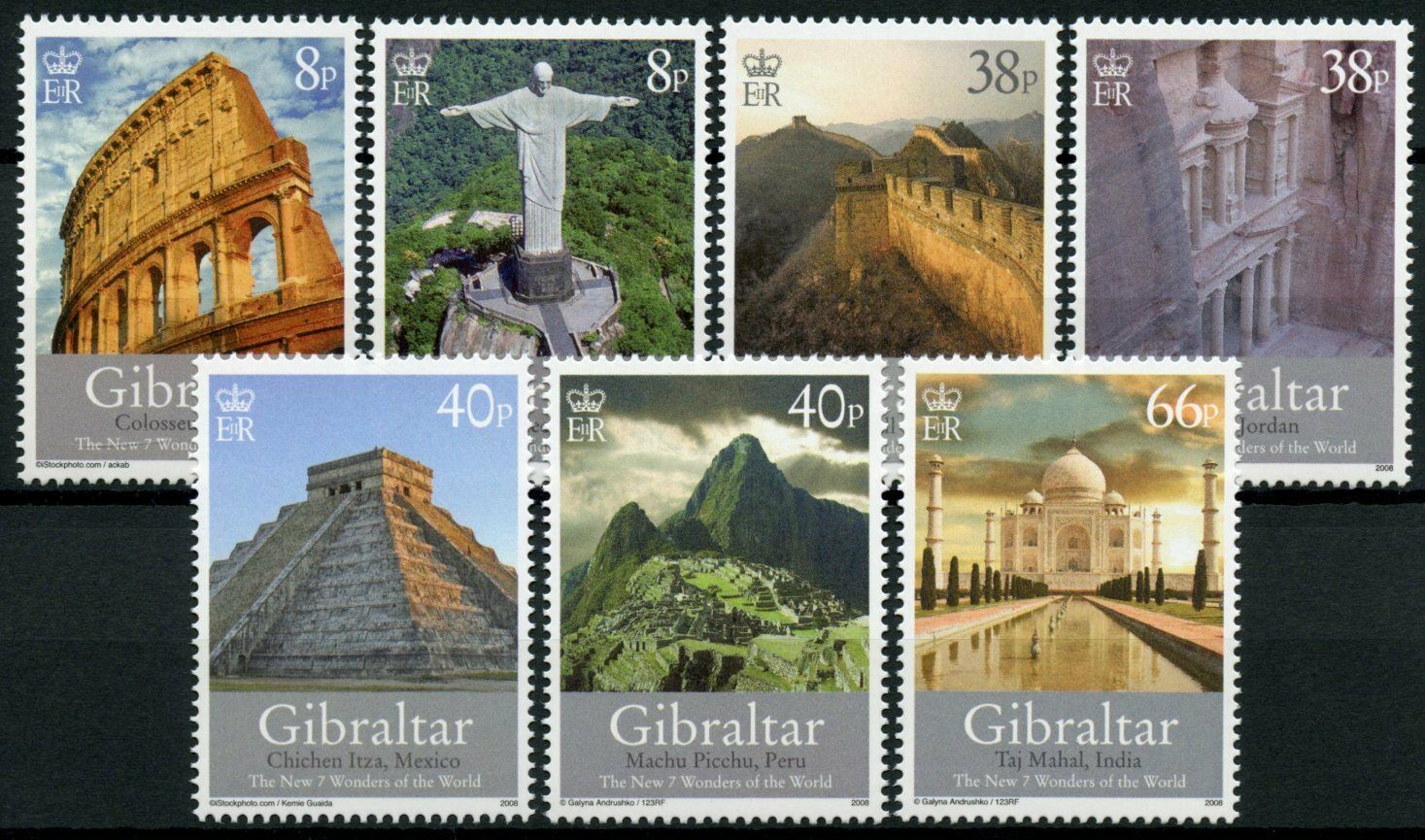Gibraltar 2008 MNH Stamps New 7 Wonders of World Taj Mahal Machu Picchu 7v Set