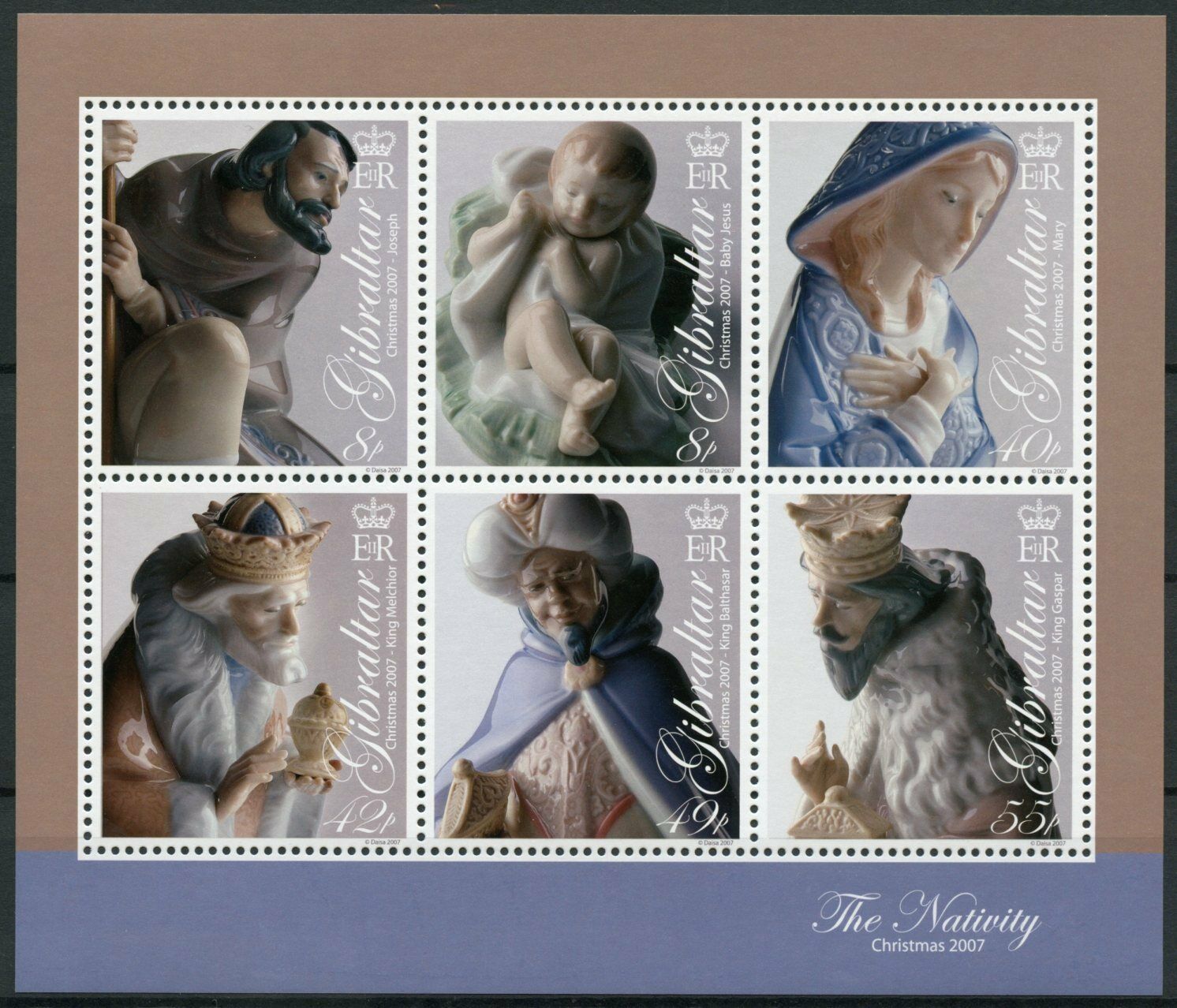Gibraltar 2007 MNH Christmas Stamps Nativity Porcelain Figurines Jesus 6v M/S