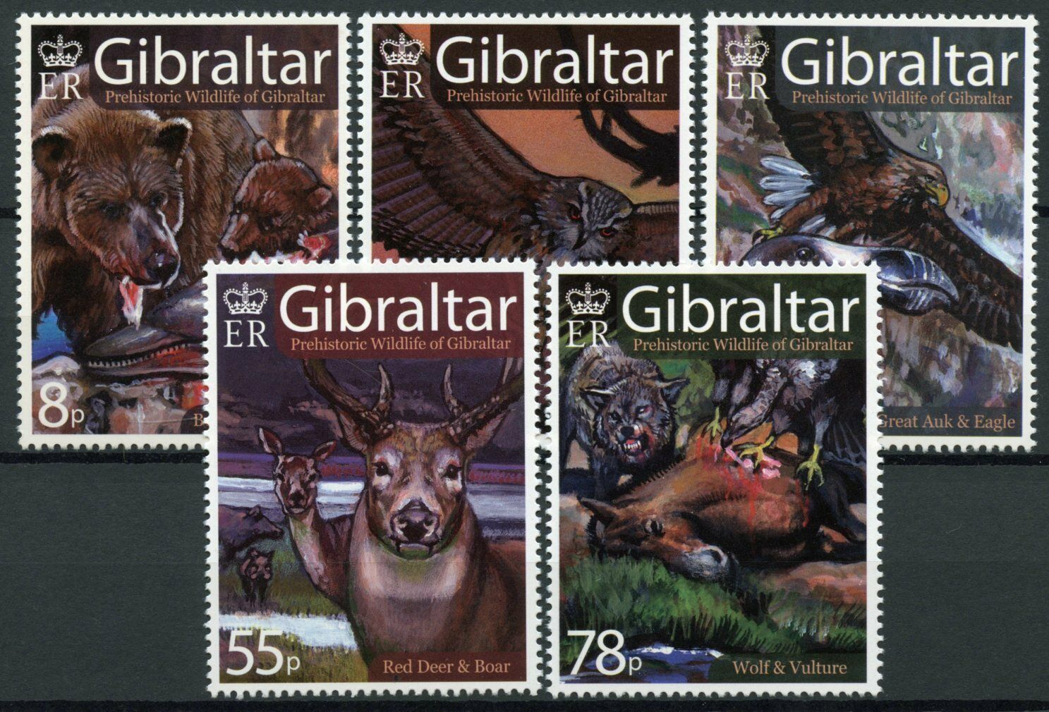 Gibraltar 2007 MNH Prehistoric Animals Stamps Wildlife Bears Eagles Deer 5v Set