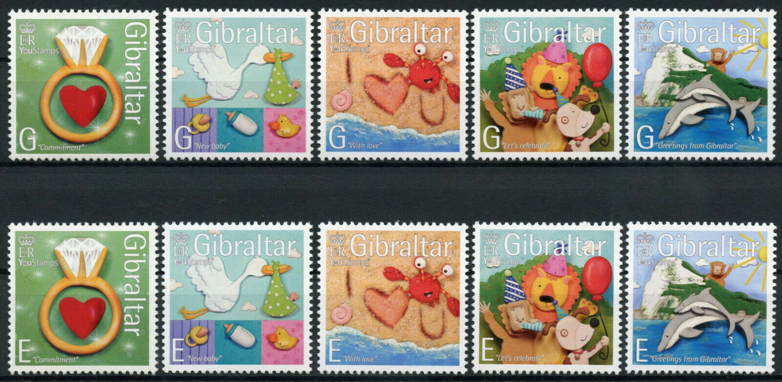 Gibraltar 2007 MNH You Stamps Greetings Storks Crabs Lions Dolphins 10v Set