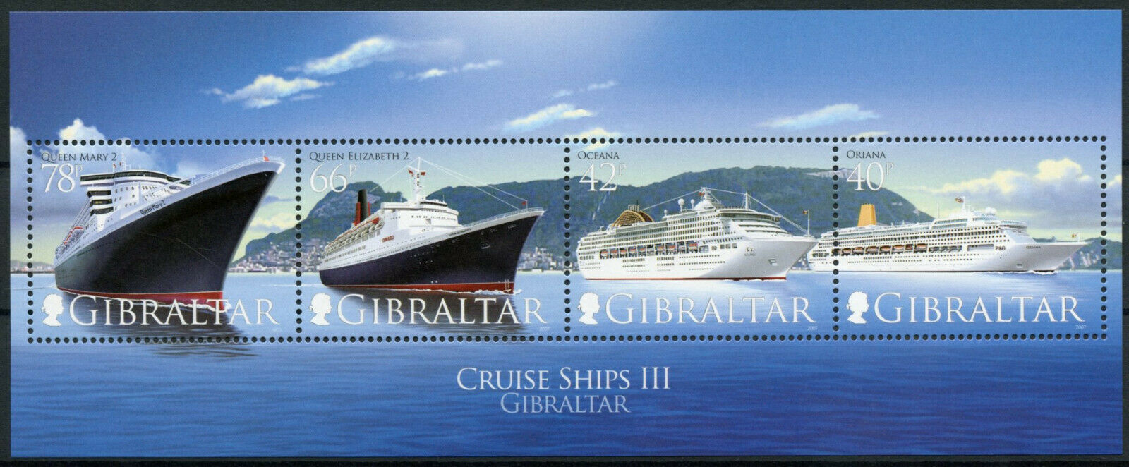 Gibraltar 2007 MNH Cruise Ships Stamps Part III Queen Mary 2 Oceana 4v M/S