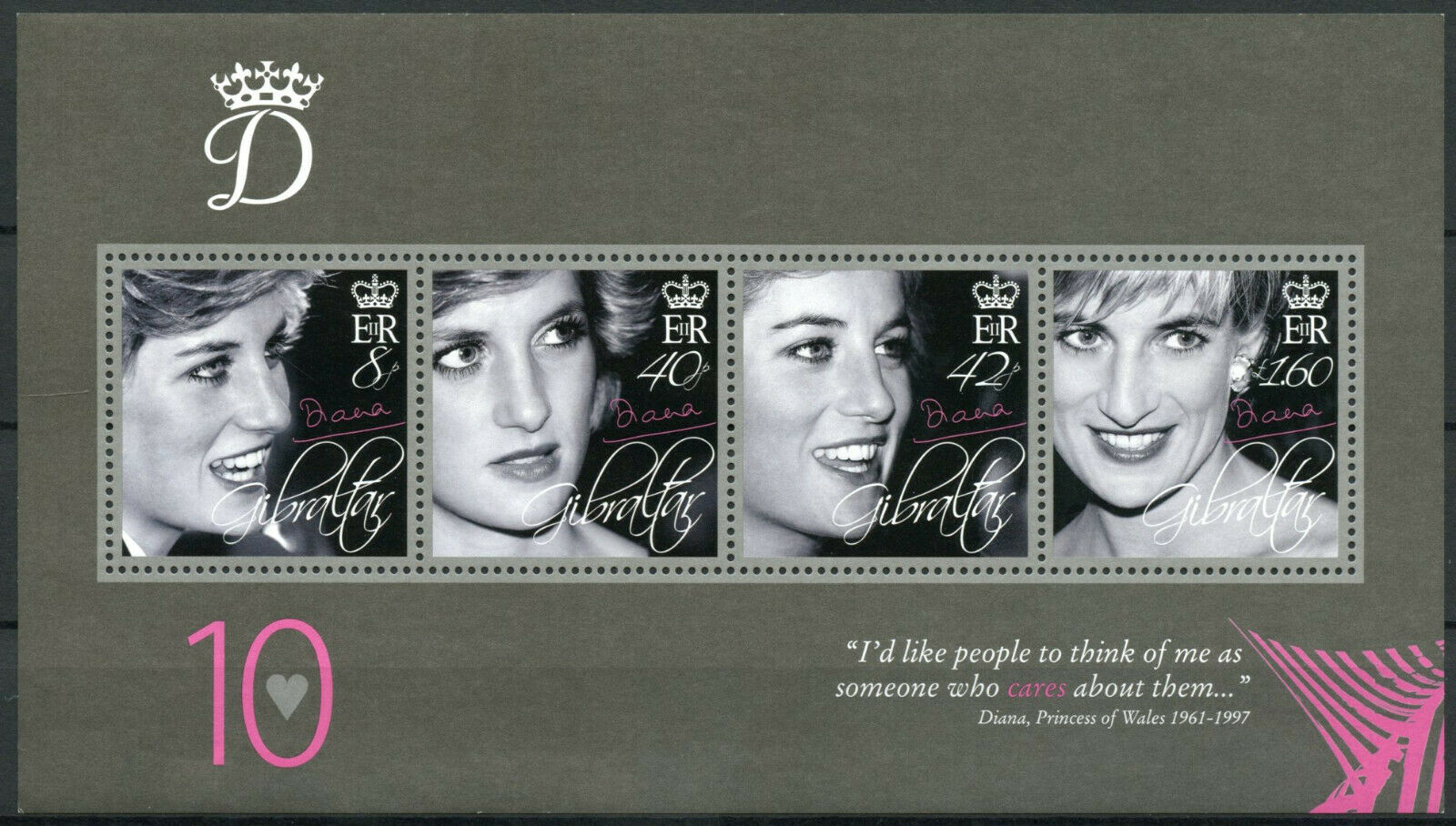 Gibraltar 2007 MNH Royalty Stamps Princess Diana 10th Memorial Anniv 4v M/S
