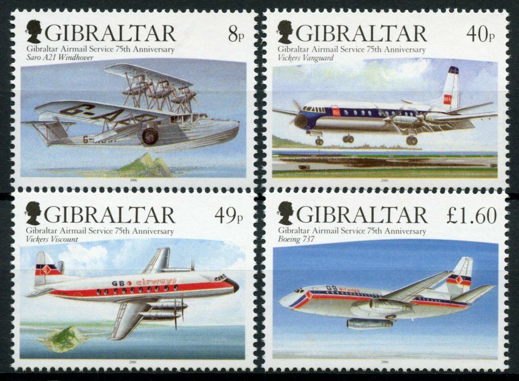 Gibraltar 2006 MNH Aviation Stamps Airmail Service 75 Yrs Boeing Aircraft 4v Set