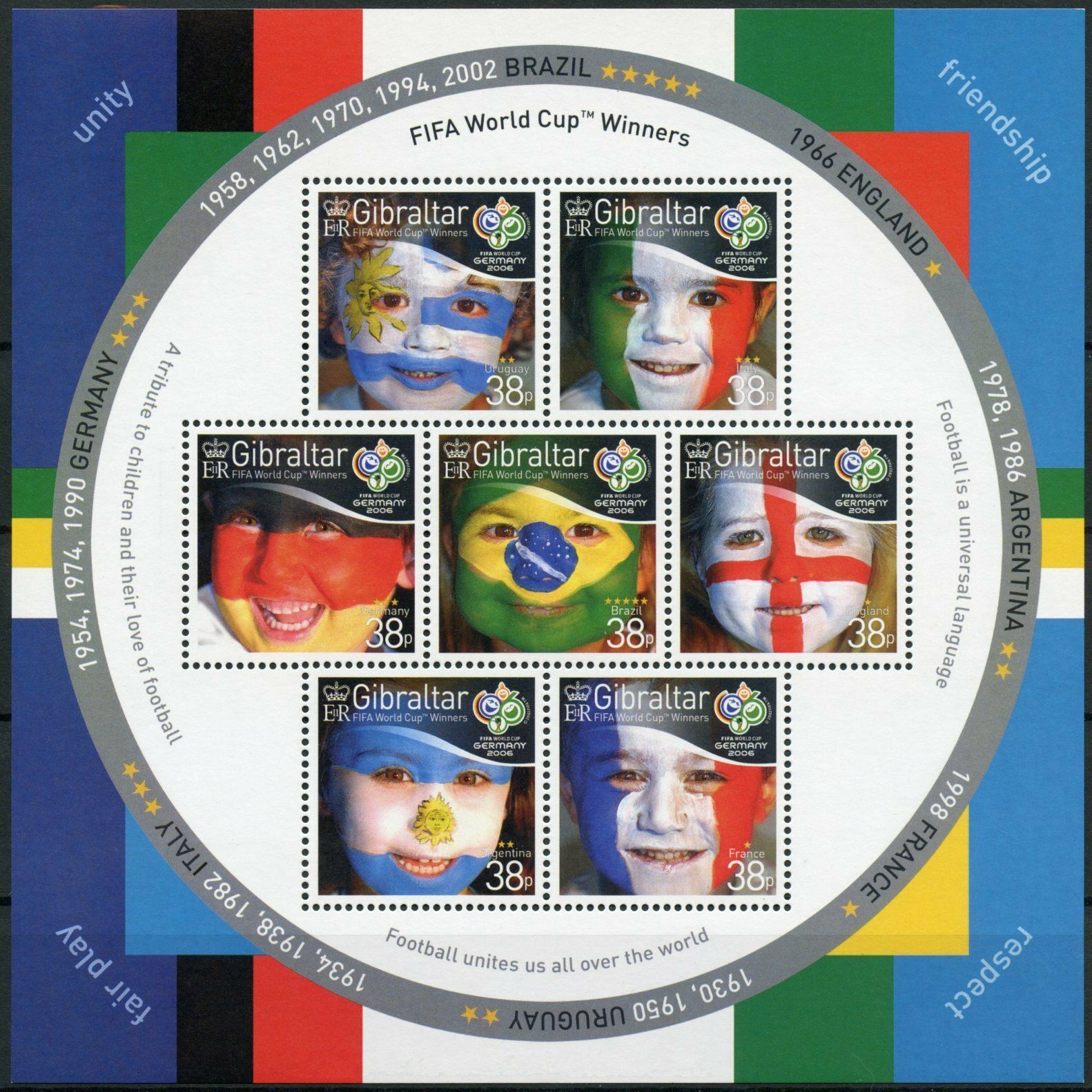 Gibraltar 2006 MNH Football Stamps FIFA World Cup Germany Winners Sports 7v M/S