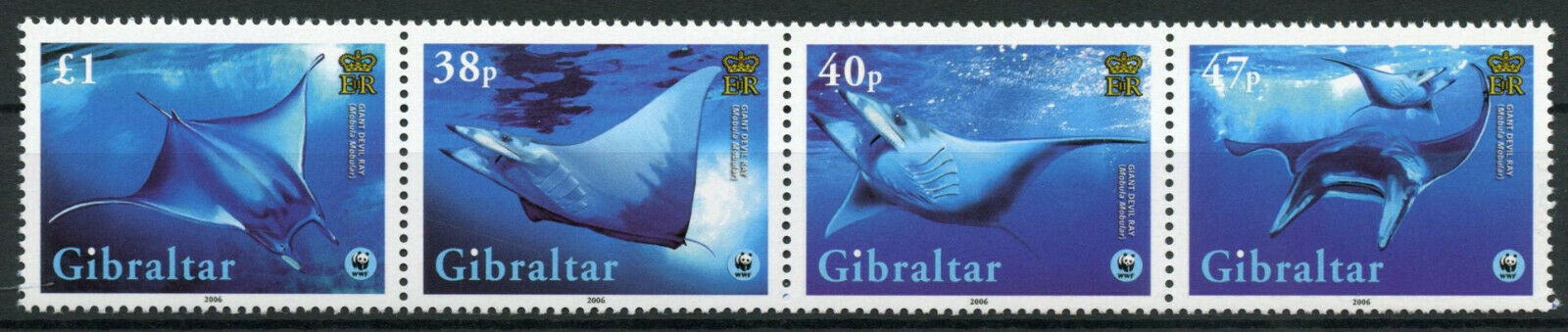 Gibraltar 2006 MNH Fish Stamps WWF Giant Devil Ray Endangered Species 4v Strip