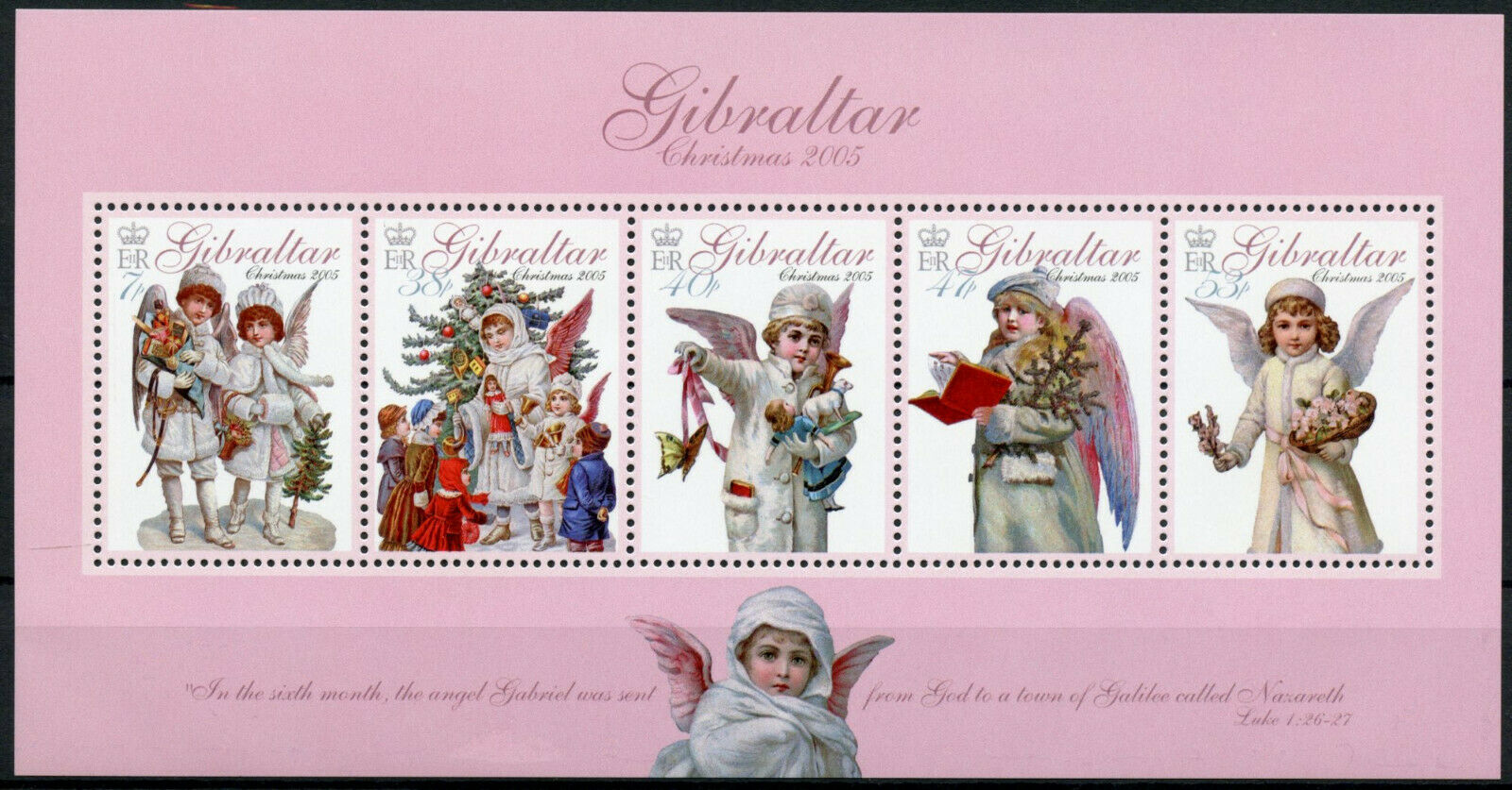 Gibraltar 2005 MNH Christmas Stamps Angels 5v M/S