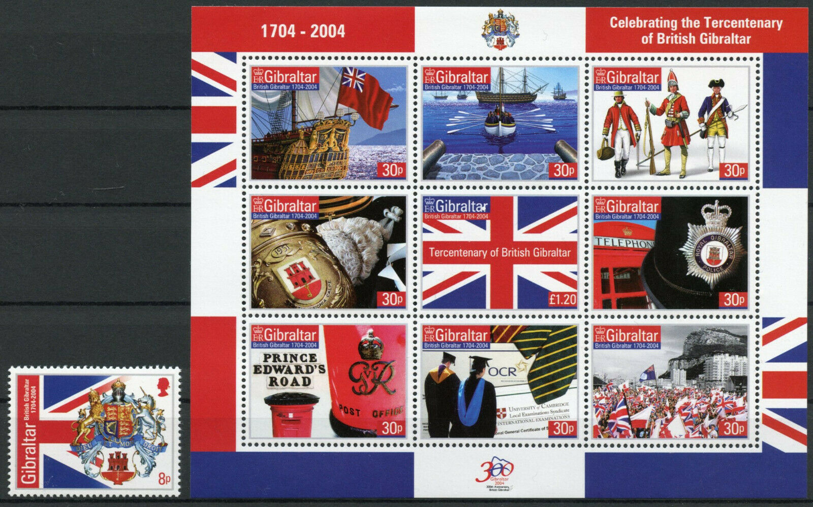 Gibraltar 2004 MNH Ships Stamps British Tercentenary Flags Police 9v M/S 1v Set