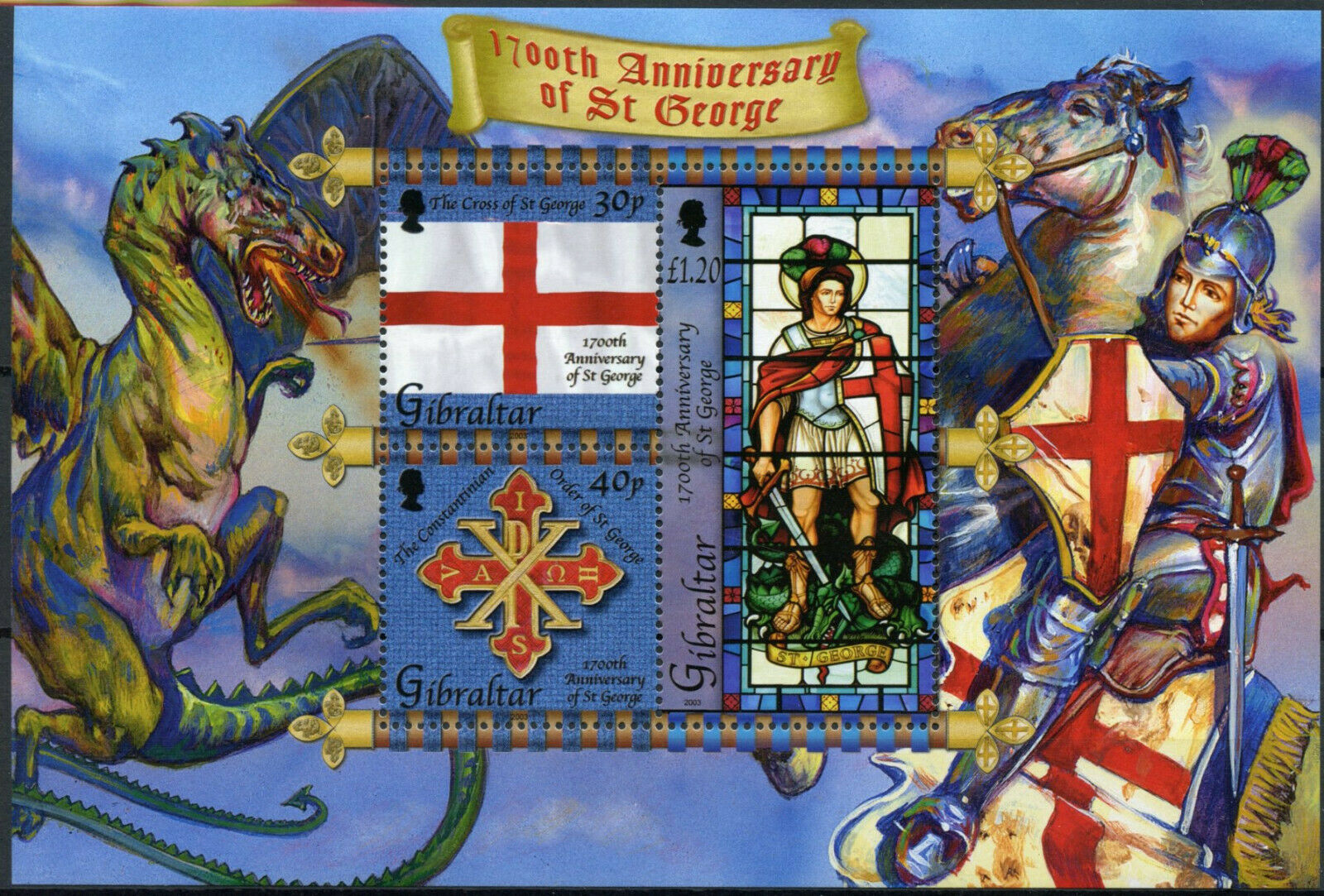 Gibraltar 2003 MNH Historical Figures Stamps St George Saints Flags 3v M/S