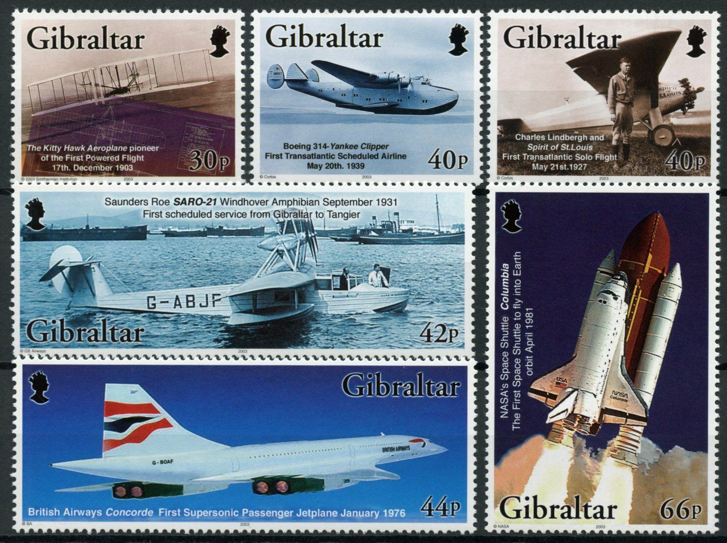 Gibraltar 2003 MNH Aviation Stamps Powered Flight Aircraft Concorde Space 6v Set