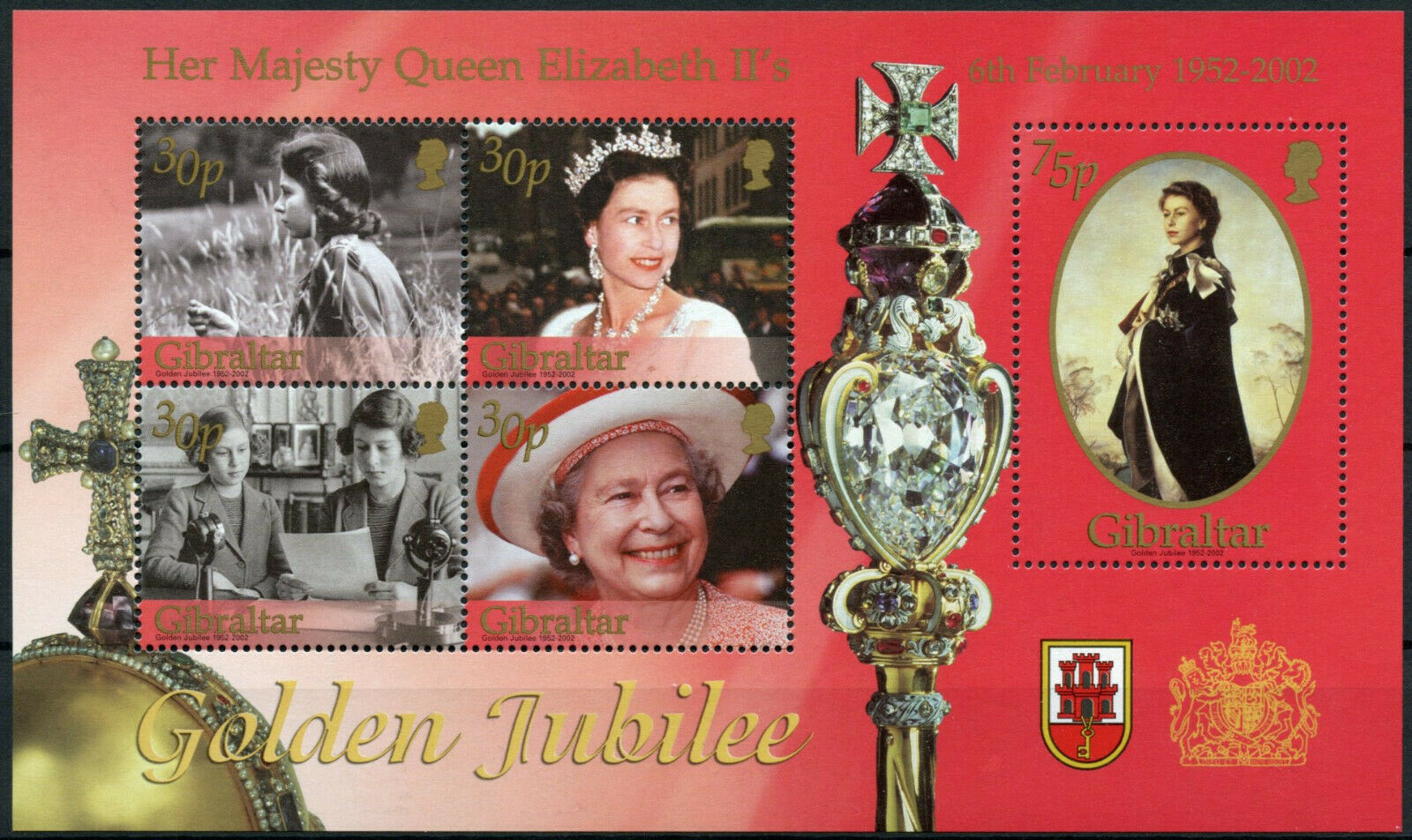 Gibraltar 2002 MNH Royalty Stamps Queen Elizabeth II Golden Jubilee 5v M/S