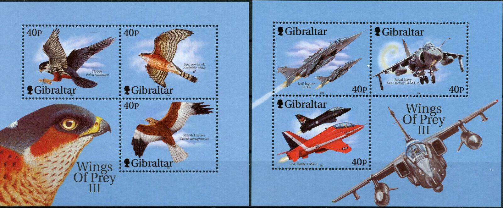 Gibraltar 2001 MNH Birds on Stamps Wings of Prey Aviation Aircraft RAF 2x 3v M/S