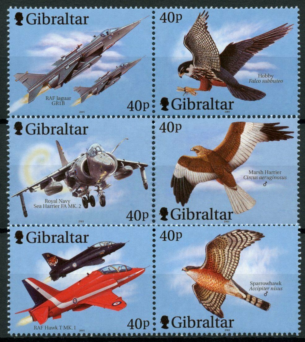 Gibraltar 2001 MNH Birds on Stamps Wings of Prey Aviation Aircraft RAF 6v Set