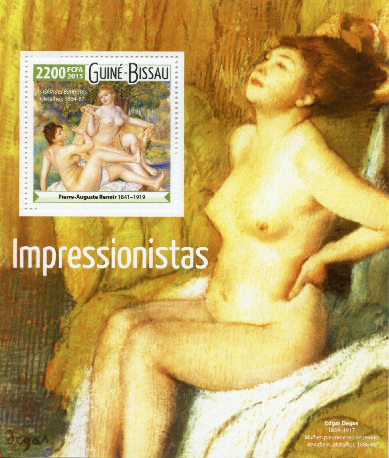 Guinea-Bissau 2015 MNH Art Stamps Impressionists Nudes Paintings Renoir 1v S/S