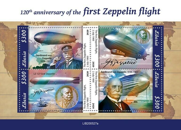 Liberia 2020 MNH Aviation Stamps LZ 127 Graf Zeppelins 1st Flight Airships 4v MS