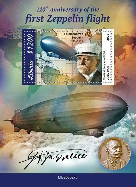 Liberia 2020 MNH Aviation Stamps LZ 127 Graf Zeppelins 1st Flight Airships 1v S/S