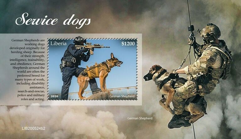 Liberia 2020 MNH Service Dogs Stamps German Shepherd Dog Breeds 1v S/S II