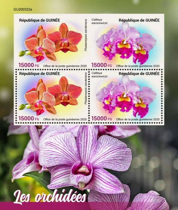 Guinea 2020 MNH Flowers Stamps Orchids Cattleya Orchid Flora Nature 4v M/S + IMPF