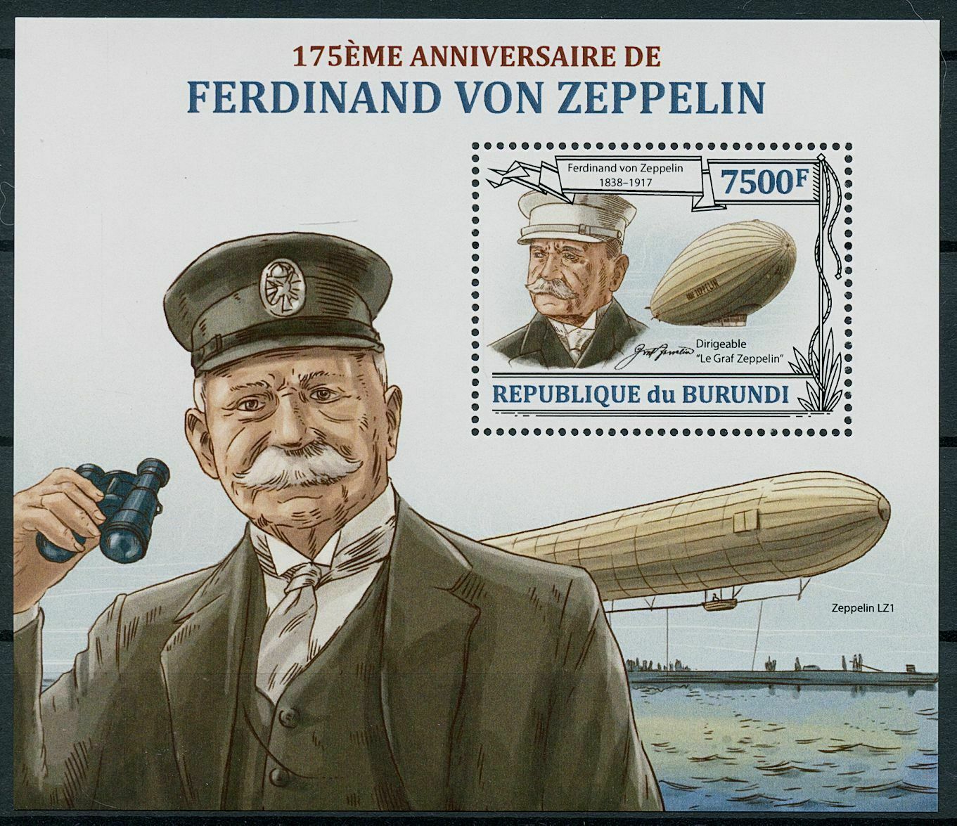 Burundi 2013 MNH Aviation Stamps Ferdinand von Zeppelin Zeppelins Airships 1v SS