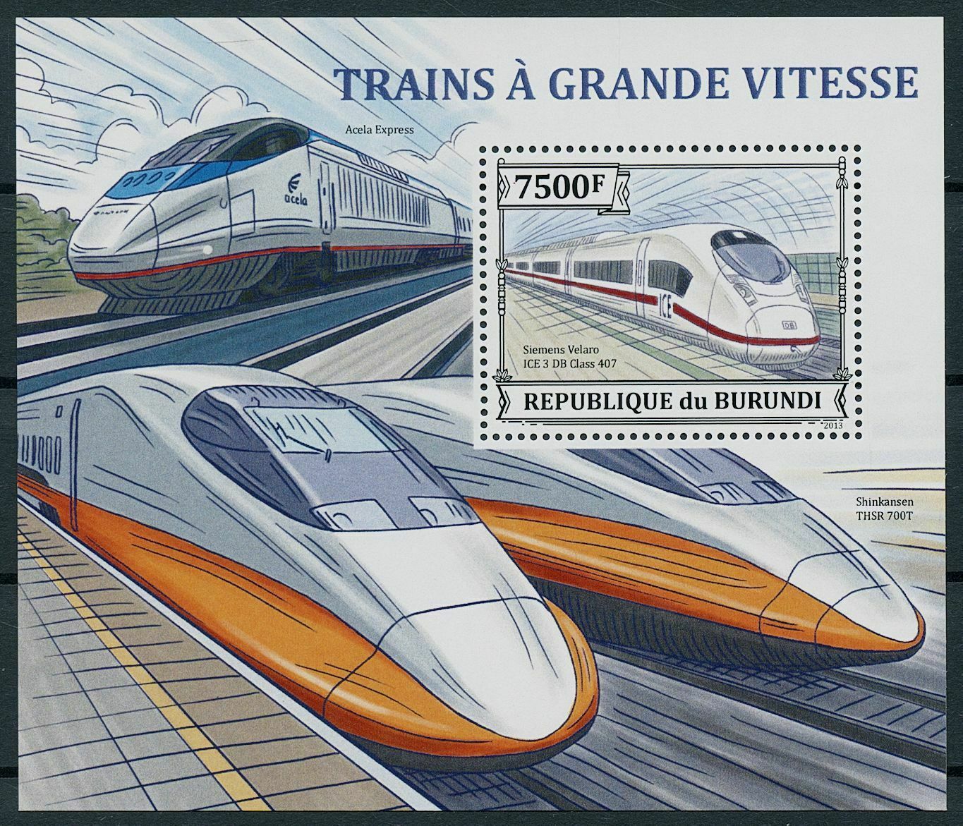 Burundi 2013 MNH High-Speed Trains Stamps Siemens Velaro ICE Railways Rail 1v SS