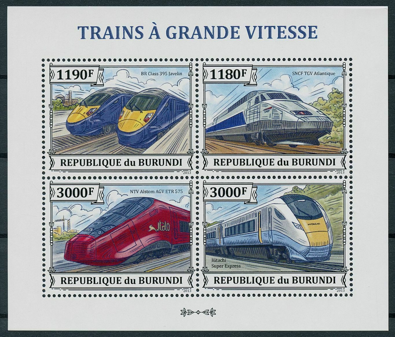 Burundi 2013 MNH High-Speed Trains Stamps TGV Hitachi Super Express 4v M/S