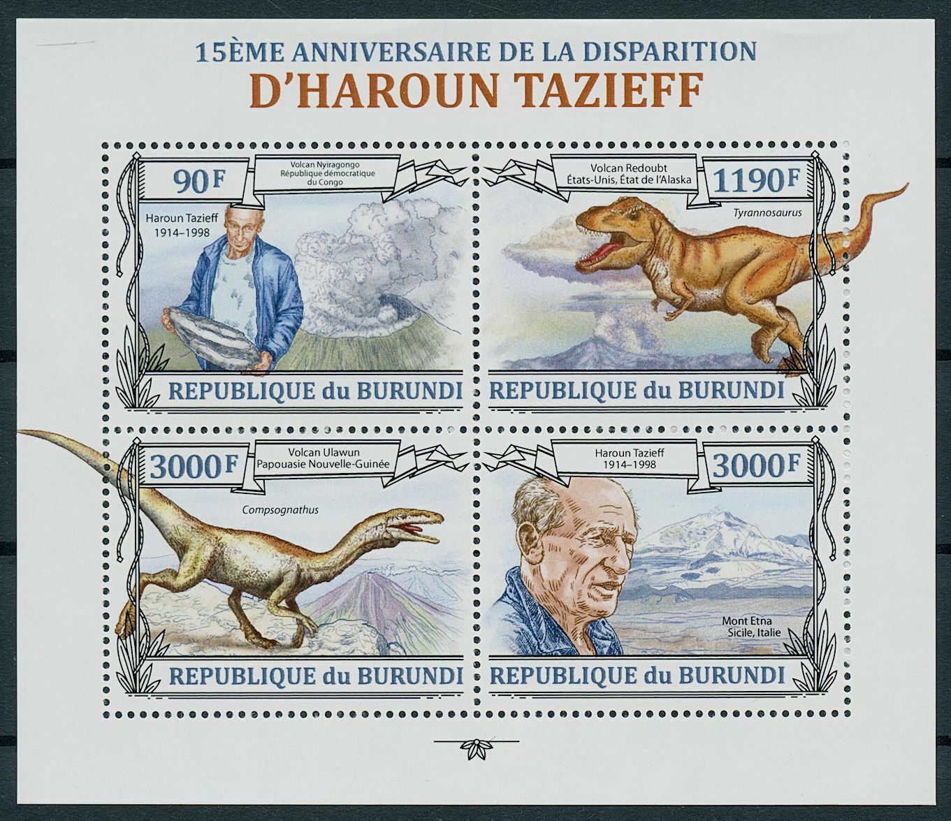 Burundi 2013 MNH Dinosaurs Stamps Haroun Tazieff Prehistoric Animals 4v M/S