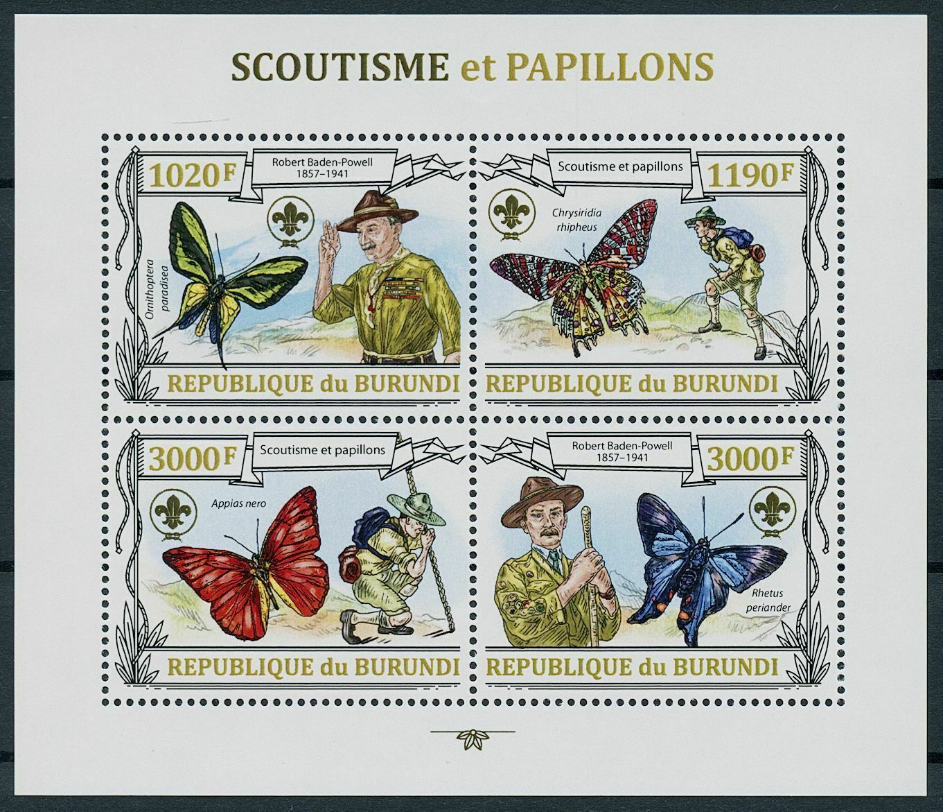 Burundi 2013 MNH Scouting & Butterflies Stamps Robert Baden-Powell Scouts 4v M/S