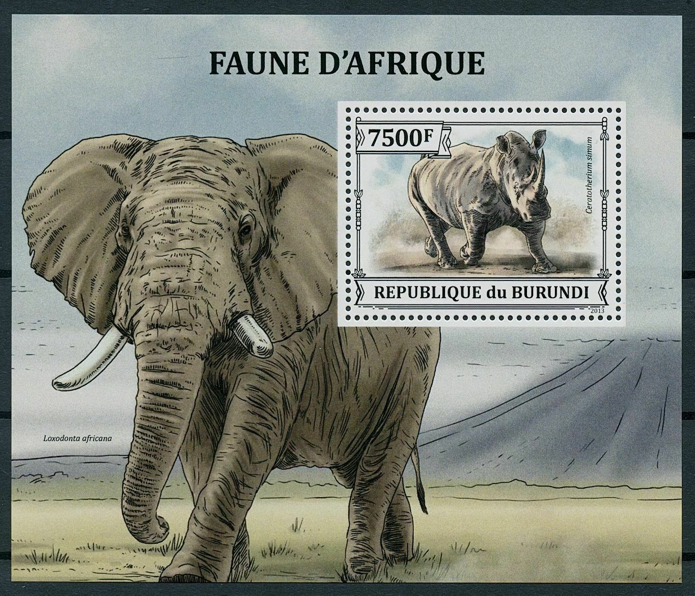 Burundi 2013 MNH Wild Animals Stamps African Fauna Elephants Rhinos 1v S/S