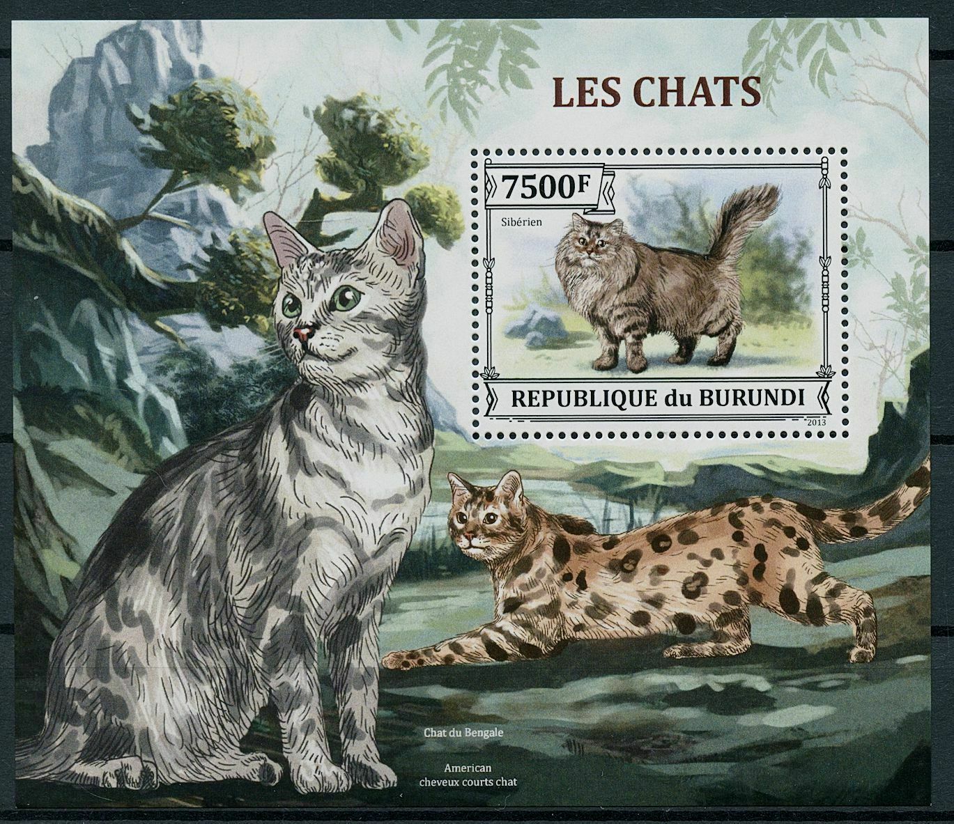 Burundi 2013 MNH Cats Stamps Siberian Bengal Cat Breeds Domestic Animals 1v S/S