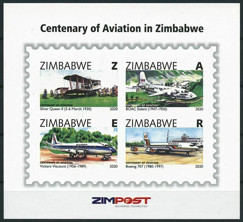 Zimbabwe 2020 MNH Aviation Stamps Boeing Vickers Viscount Aircraft 4v IMPF M/S