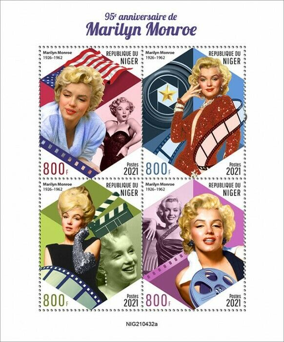 Niger 2021 MNH Marilyn Monroe Stamps Celebrities Actresses Movies Film 4v M/S