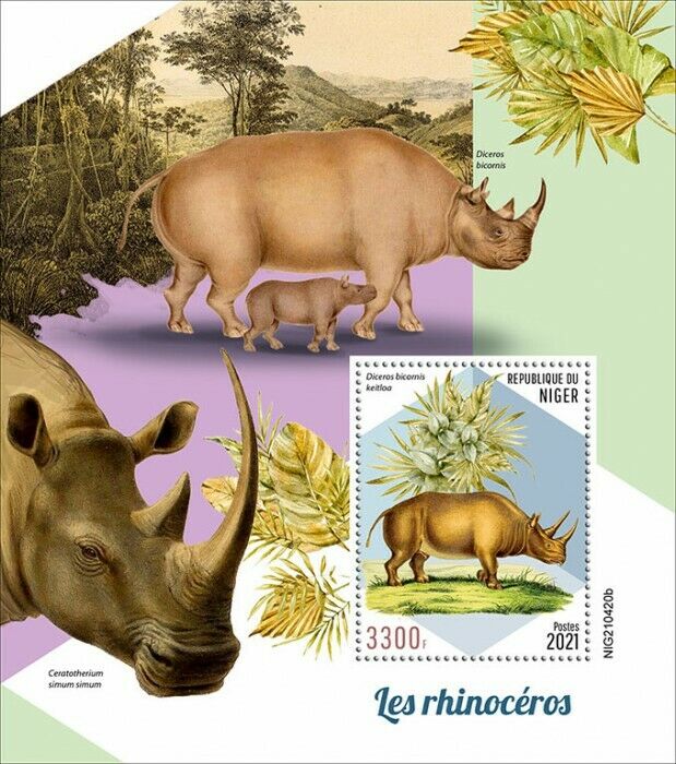 Niger 2021 MNH Wild Animals Stamps Rhinos Black Rhinoceros 1v S/S