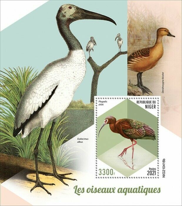 Niger 2021 MNH Water Birds on Stamps White-Faced Ibis 1v S/S