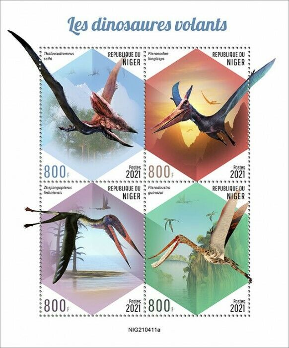 Niger 2021 MNH Flying Dinosaurs Stamps Prehistoric Animals Pteranodon 4v M/S