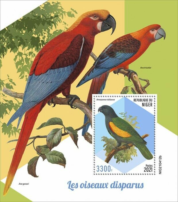 Niger 2021 MNH Extinct Birds on Stamps Parrots Macaws Amazon 1v S/S
