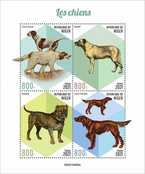 Niger 2021 MNH Dogs Stamps Pointing Dog Mastiff Bulldog Irish Setter 4v M/S