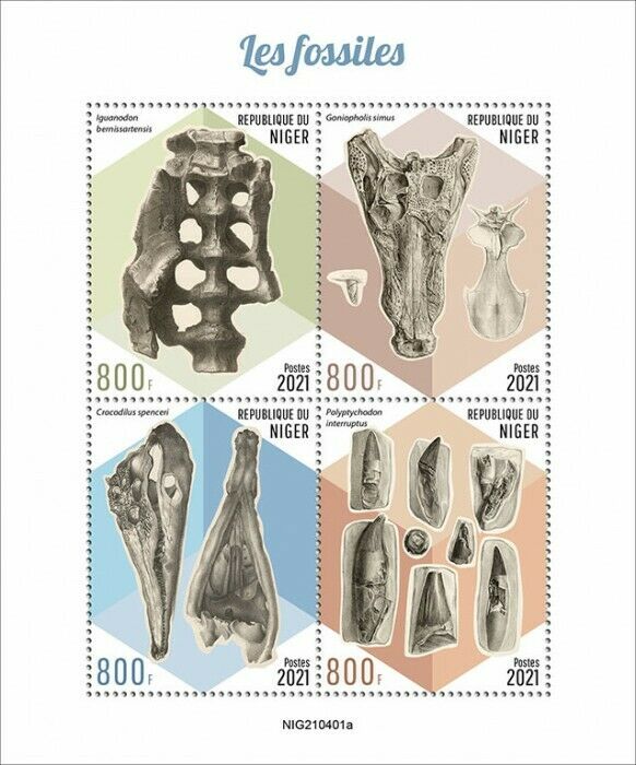 Niger 2021 MNH Fossils Stamps Prehistoric Animals Archaeology 3v M/S